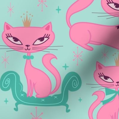 LARGE-Princess Kitty Pink on Mint