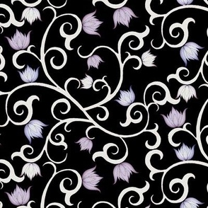 Tulip Filigree in Ivory and Lilac on Black
