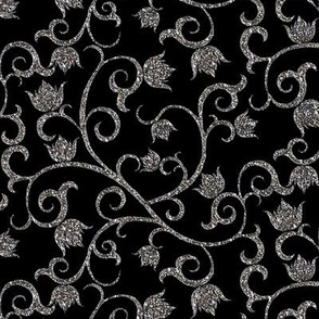 Tulip Filigree in Silver Glitter on Black