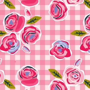 Roses on gingham pink