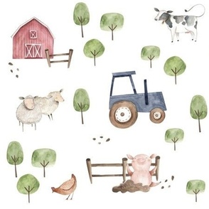 watercolor barnyard farm animals - navy