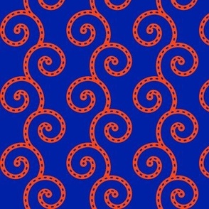 Florida colors - Dotted Swirls - Orange on Blue