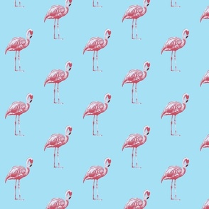 Pink Flamingo's on Blue