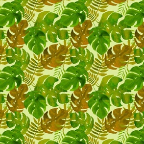 Jungle Leaves Brown Green Yellow Small Scale