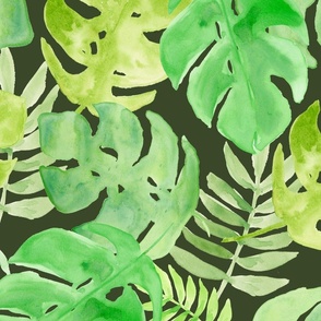 Jungle Leaves  forest green Large Scale