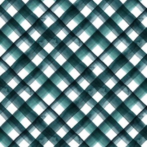 12" Watercolor plaid in dark teal - diagonal