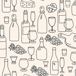 Bottles and glasses on beige