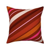 Diagonal stripes fuchsia burgundy red hot pink rust orange cream