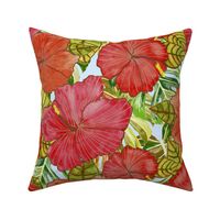 Tropical Hawaiian Rainforest Hibiscus Floral Watercolor 