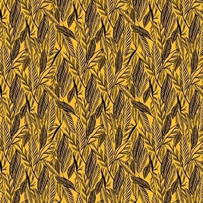 Mini - Black on Yellow, tropical leaves texture pattern