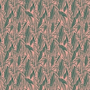 Mini - Green on Pink, tropical leaves texture pattern