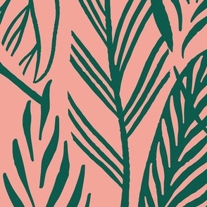 Jumbo - Green on Pink, tropical leaves texture pattern