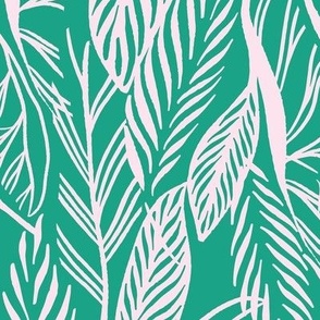 Large - Pastel Pink on Green, tropical leaves texture pattern