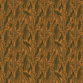 Mini - Green on Yellow Ochre, tropical leaves texture pattern