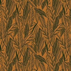 Small - Green on Yellow Ochre, tropical leaves texture pattern