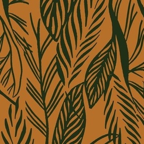 large - Green on Yellow Ochre, tropical leaves texture pattern
