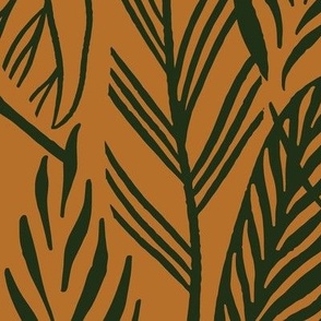 Jumbo - Green on Yellow Ochre, tropical leaves texture pattern