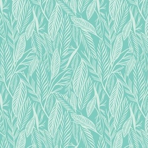 Small - Pale Aqua on Duck Egg Blue, two tone tropical leaves texture pattern