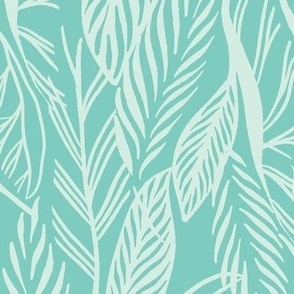 Large - Pale Aqua on Duck Egg Blue, two tone tropical leaves texture pattern