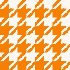 Orange and White Houndstooth Tweed Check Plaid Large Scale
