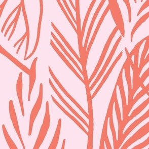 Jumbo - Orange leaves on Pink, tropical leaves texture pattern