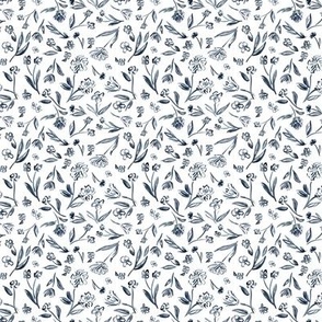 Ditsy Blue Dancing Floral on White 