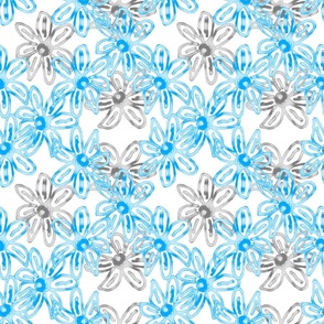 Gray and blue doodle flowers 