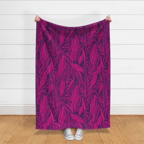 Jumbo - Magenta leaves on Purple, tropical leaves texture pattern