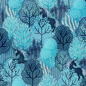 Hidden unicorn woods blue and turquoise