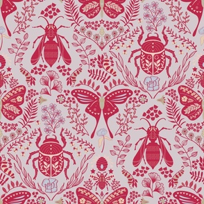 Viva Magenta Insects // large // beetle, wasp, butterfly and moth with flowers in red