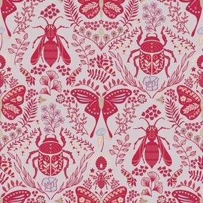 Viva Magenta Insects // small // beetle, wasp, butterfly and moth with flowers in red