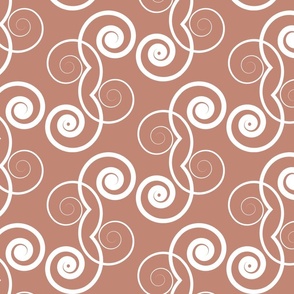 White Swirls and Curls on Clay Red
