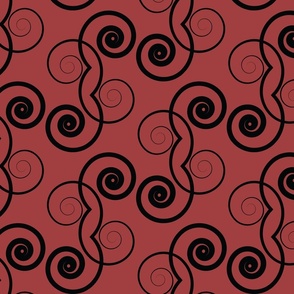 Black Swirls and Curls on Red