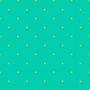 Star quilts- yellow stars on turquoise background (smaller)