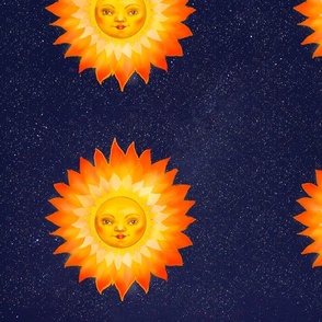 Smiling double sun on blue  - 9 suns per yard
