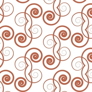 Rust Red Swirls and Curls on White