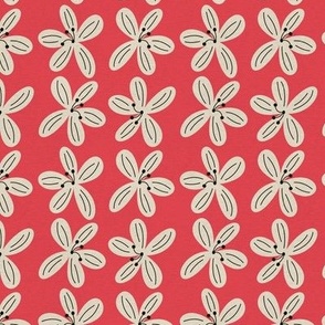 Tropical Beige Flowers on Red Background