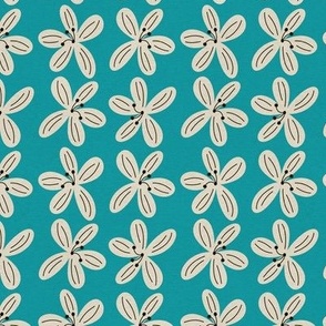 Teal Floral Pattern with Beige Flowers