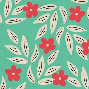 Red flowers on Mint Green Background