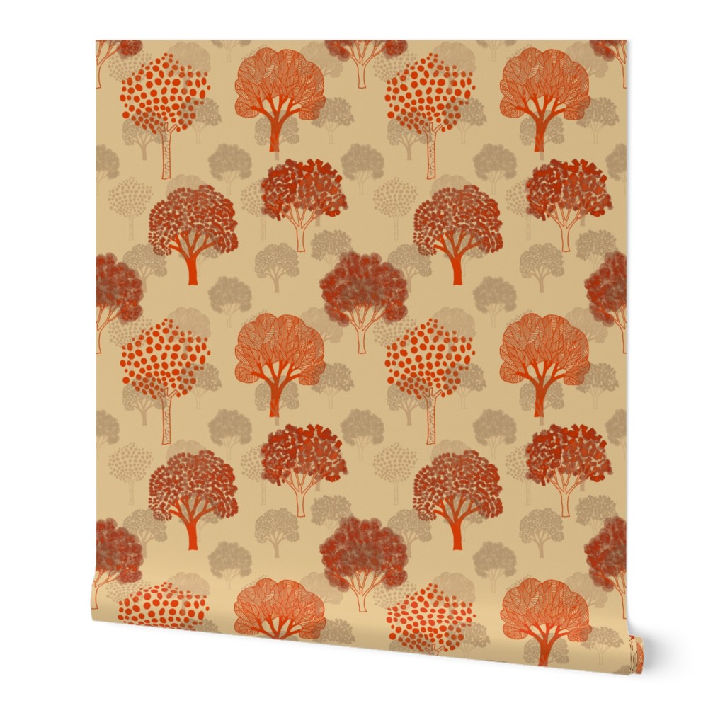 Trees-Garden-Reddish Wallpaper | Spoonflower