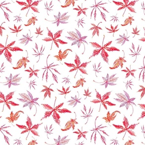 Japanese Maple Leaves - White - 50%