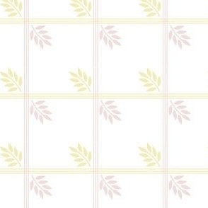Pink and Yellow Leaf Three Lined Windowpane or Graph Check- Small Print