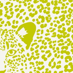 Spot the Leopard - Leopard in an ocean of spots - animal print - evening primrose / cyber lime green on soft white - large