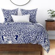 Spot the Leopard - Leopard in an ocean of spots - animal print - dark blue on soft white - large