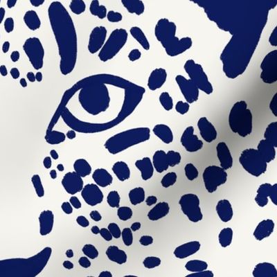 Spot the Leopard - Leopard in an ocean of spots - animal print - dark blue on soft white - large