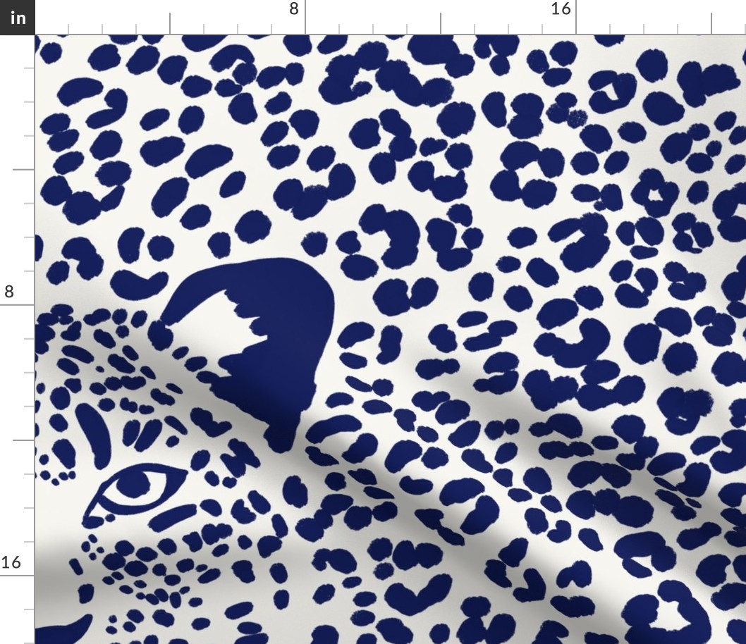 Spot the Leopard - Leopard in an ocean of spots - animal print - dark blue on soft white - large