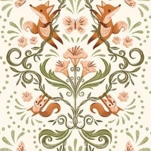 Whimsical Orange Fox and Squirrel in Woodland Damask - small