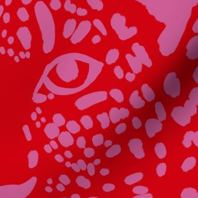 Spot the Leopard - Leopard in an ocean of spots - animal print - Peony Purple on Poppy Red (Petal Solids coordinate)  - large