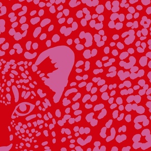 Spot the Leopard - Leopard in an ocean of spots - animal print - Peony Purple on Poppy Red (Petal Solids coordinate)  - large