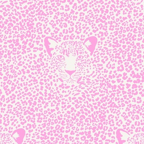 Spot the Leopard - Leopard in an ocean of spots - animal print - lavender pink on soft white - large